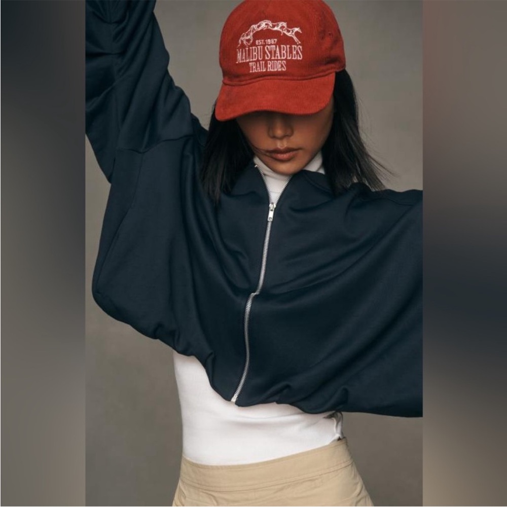 Navy crop bomber jacket
